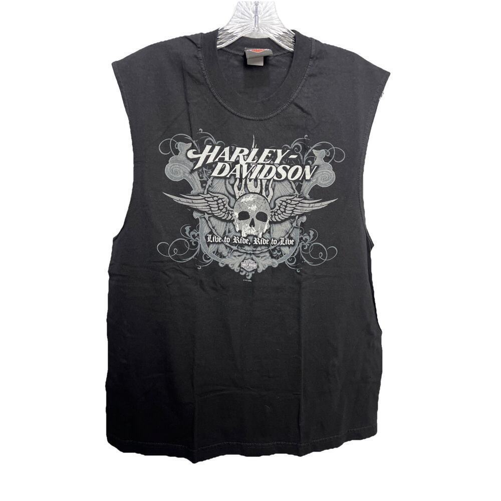 Vintage Harley Davidson Sleeveless T-Shirt Mens L Black Motorcycle Y2K
